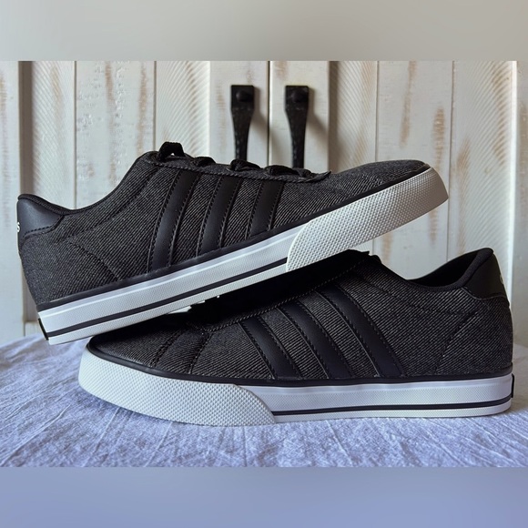 SALE Adidas Black Denim Sneakers NEO SE Daily Vulc - Picture 7 of 10